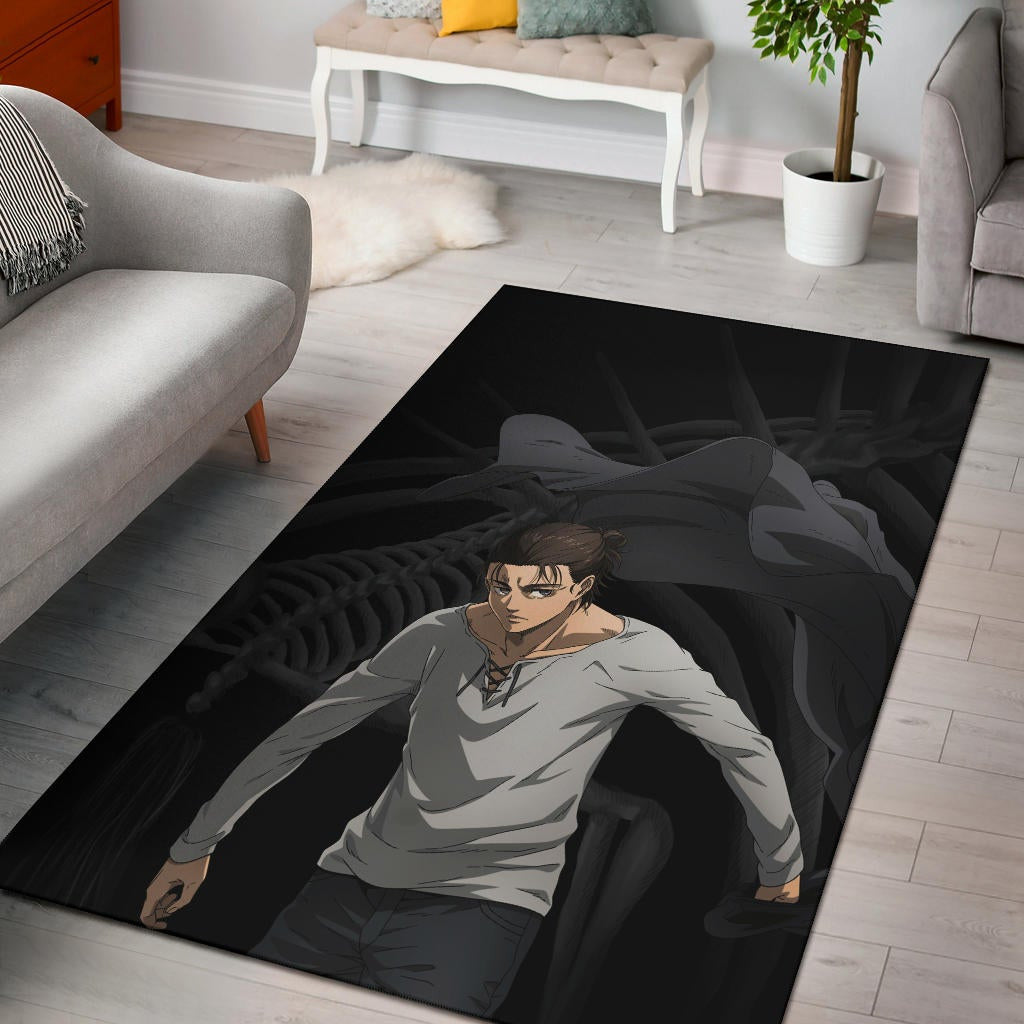 Attack On Titan Anime Area Rug - Eren Take Off Cloak Monster Skeleton Rugs Home Decor