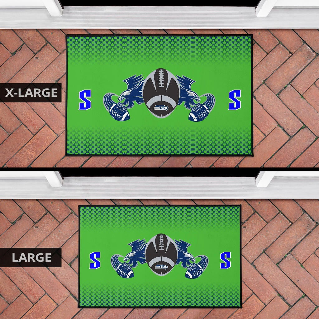 American Football Team Door Mat - Seattle Seahawks With Wings Rugby Balls Green Door Mat Home Decor