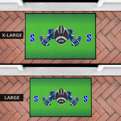 American Football Team Door Mat - Seattle Seahawks With Wings Rugby Balls Green Door Mat Home Decor