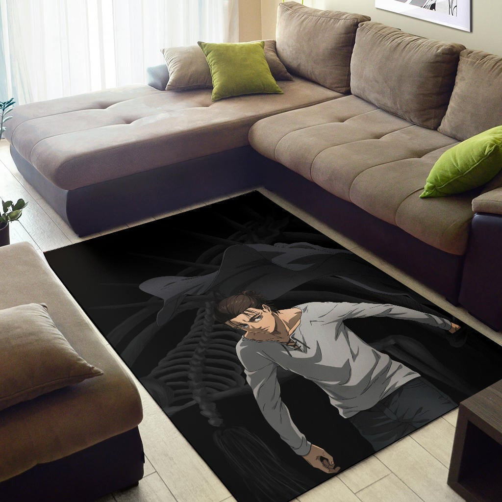 Attack On Titan Anime Area Rug - Eren Take Off Cloak Monster Skeleton Rugs Home Decor