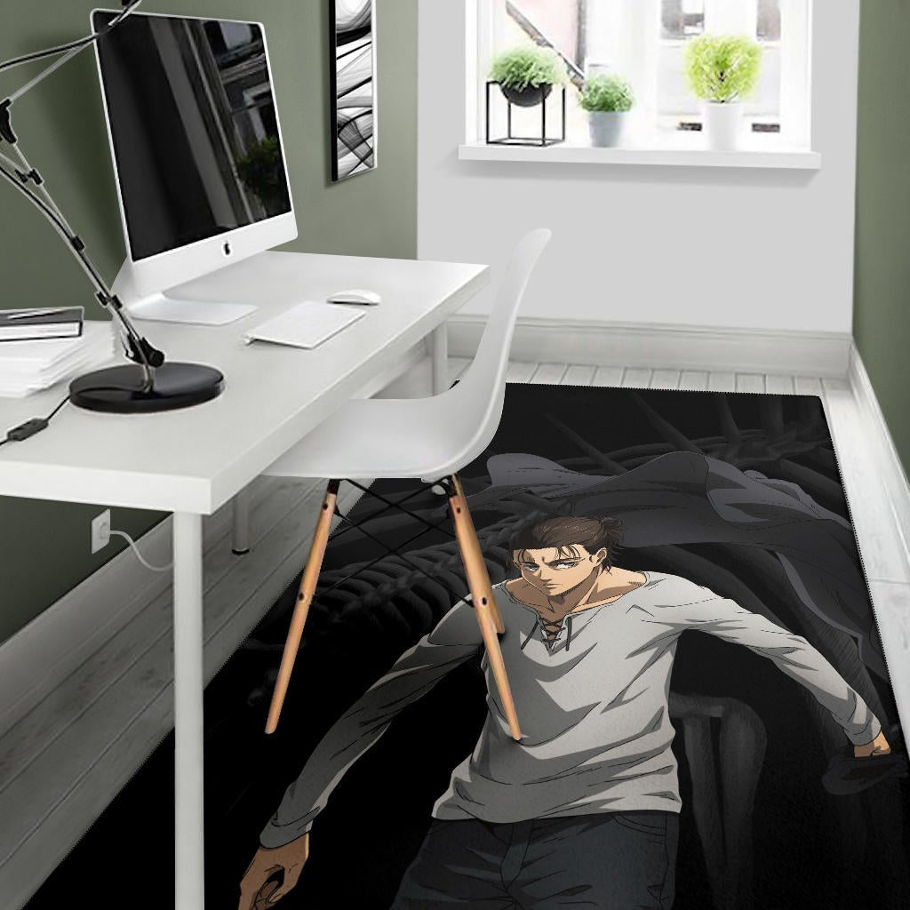 Attack On Titan Anime Area Rug - Eren Take Off Cloak Monster Skeleton Rugs Home Decor