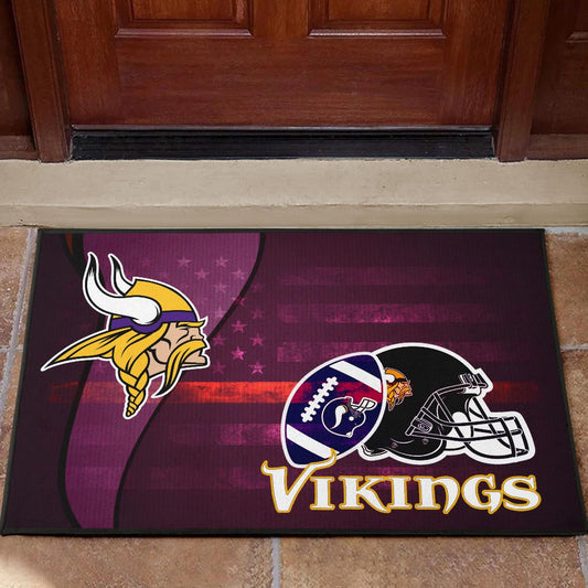 Minnesota Vikings American Football Team Door Mat Viking Head Rugby Ball And Black Helmet Symbol Door Mat Home Decor