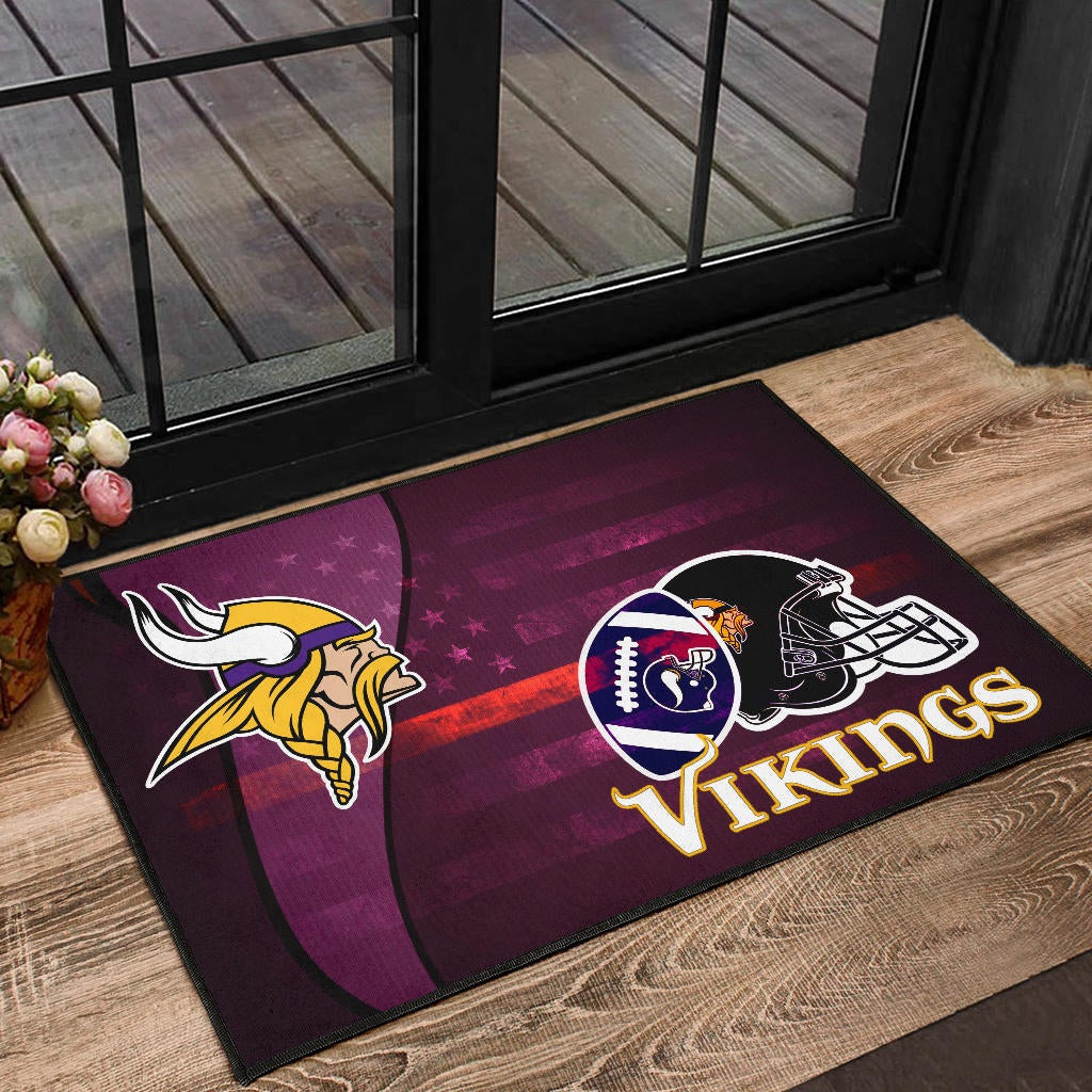 Minnesota Vikings American Football Team Door Mat Viking Head Rugby Ball And Black Helmet Symbol Door Mat Home Decor