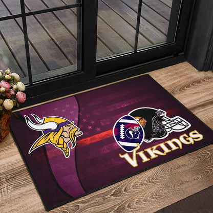 Minnesota Vikings American Football Team Door Mat Viking Head Rugby Ball And Black Helmet Symbol Door Mat Home Decor