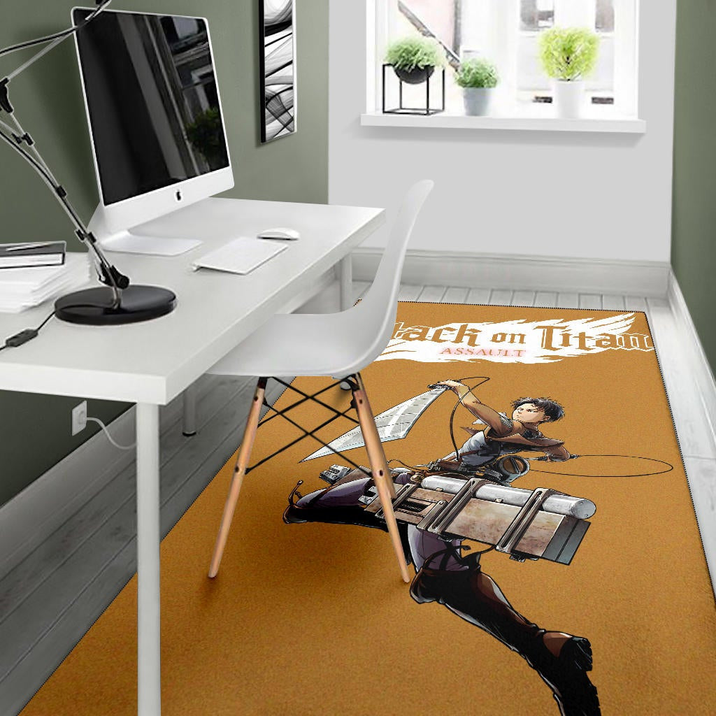 Attack On Titan Anime Area Rug - Handsome Levi Fighting Wind Blade White Wing Rugs Home Decor