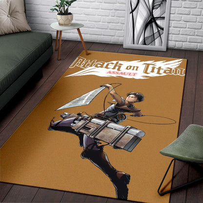 Attack On Titan Anime Area Rug - Handsome Levi Fighting Wind Blade White Wing Rugs Home Decor