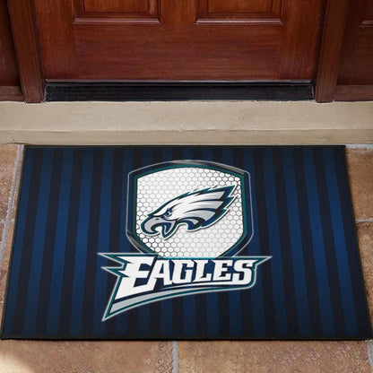 Philadelphia Eagles American Football Team Door Mat Eagle Head On The Shield Black And Blue Lines Door Mat Home Decor