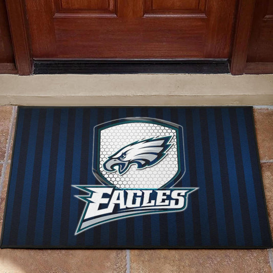 Philadelphia Eagles American Football Team Door Mat Eagle Head On The Shield Black And Blue Lines Door Mat Home Decor
