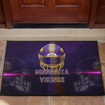 Minnesota Vikings American Football Team Door Mat Cool Purple Helmet Pink Neon Line Door Mat Home Decor