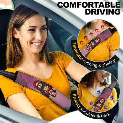 Valentine Seat Belt Covers - Roses Mandala Bride With Skull Love Belt Covers