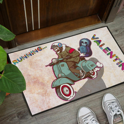 Valentine Door Mat - Skeleton Driving Vespa RIP Running Valentine Door Mat Home Decor