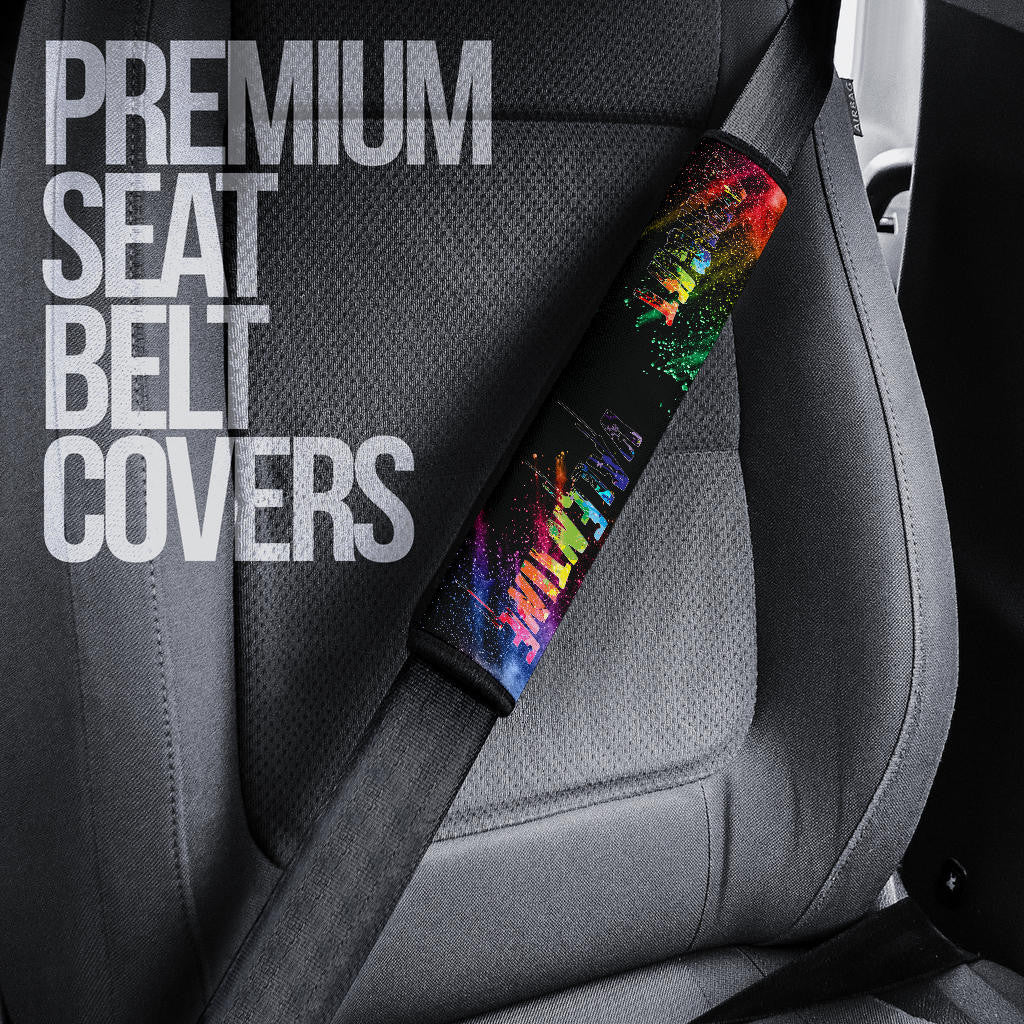 Valentine Seat Belt Covers - Skeleton Couple Colorful Rainbow Bright Smoke Belt Covers