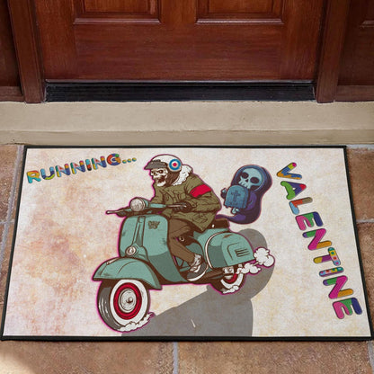 Valentine Door Mat - Skeleton Driving Vespa RIP Running Valentine Door Mat Home Decor
