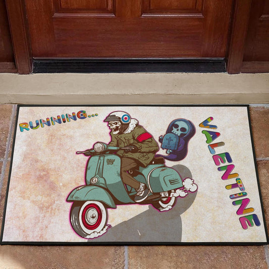 Valentine Door Mat - Skeleton Driving Vespa RIP Running Valentine Door Mat Home Decor
