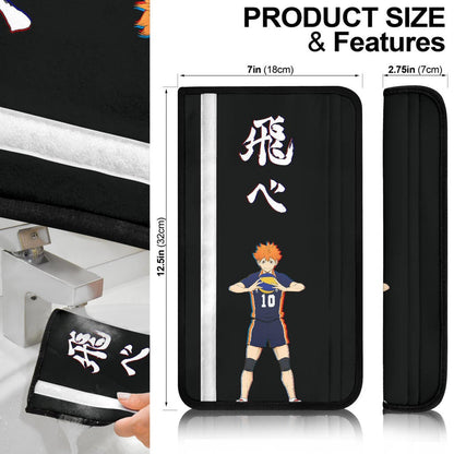 Haikyuu Anime Seat Belt Covers - Hinata With Ball Standing Smiling Kanji Belt Covers