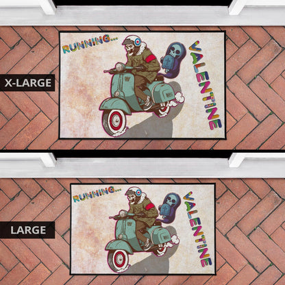 Valentine Door Mat - Skeleton Driving Vespa RIP Running Valentine Door Mat Home Decor