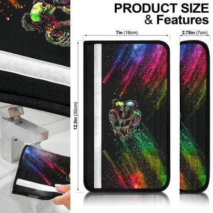 Valentine Seat Belt Covers - Skeleton Couple Colorful Rainbow Bright Smoke Belt Covers