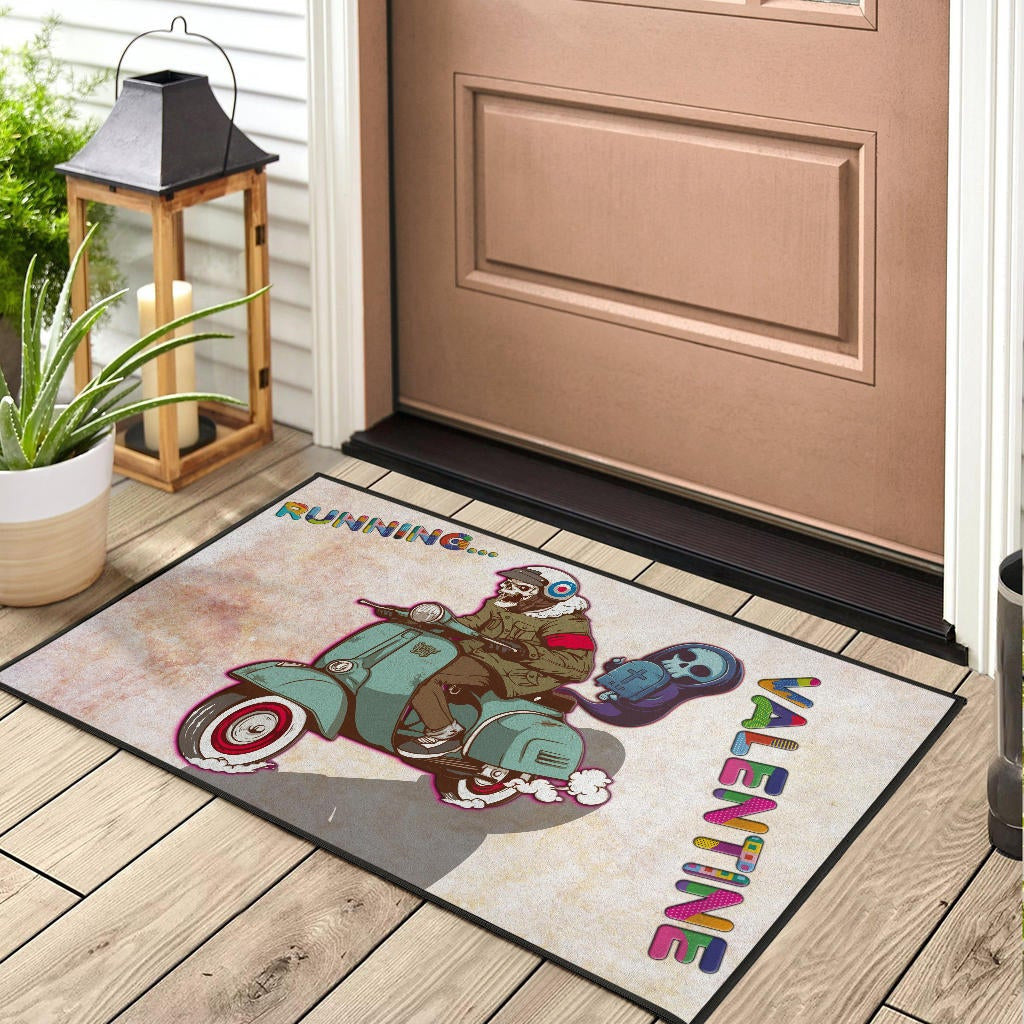 Valentine Door Mat - Skeleton Driving Vespa RIP Running Valentine Door Mat Home Decor