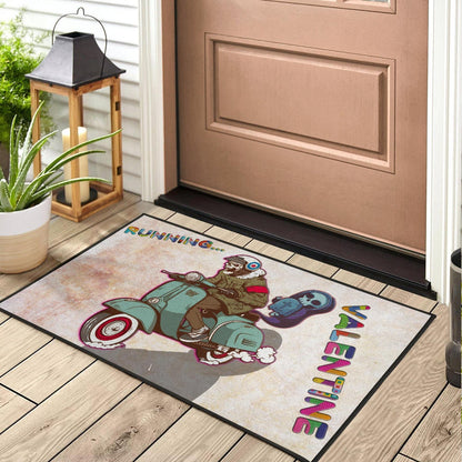 Valentine Door Mat - Skeleton Driving Vespa RIP Running Valentine Door Mat Home Decor
