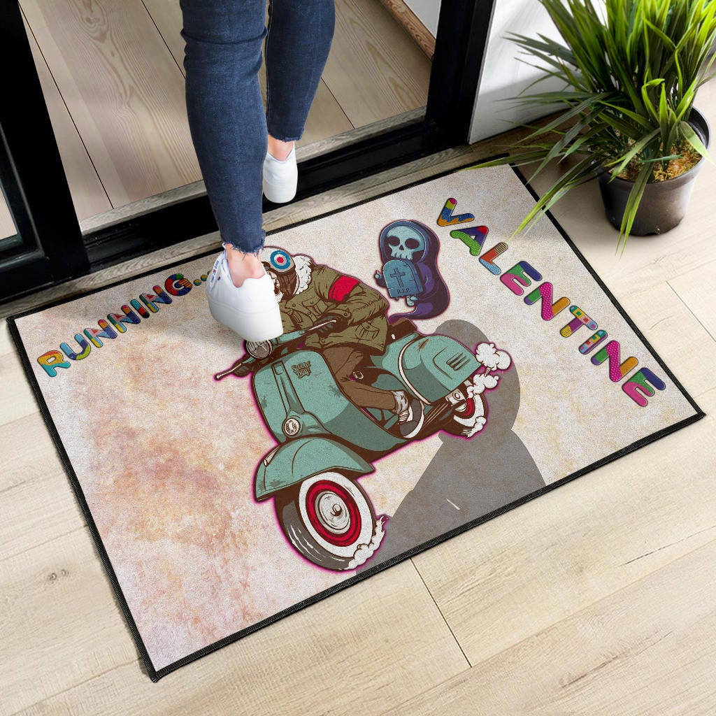 Valentine Door Mat - Skeleton Driving Vespa RIP Running Valentine Door Mat Home Decor