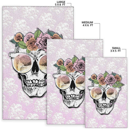 Valentine Area Rug - Skull Wearing Glasses And Flowers Crown Pink Rugs Home Decor