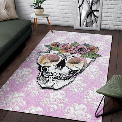 Valentine Area Rug - Skull Wearing Glasses And Flowers Crown Pink Rugs Home Decor