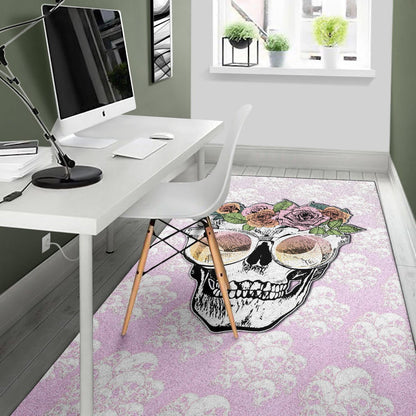Valentine Area Rug - Skull Wearing Glasses And Flowers Crown Pink Rugs Home Decor