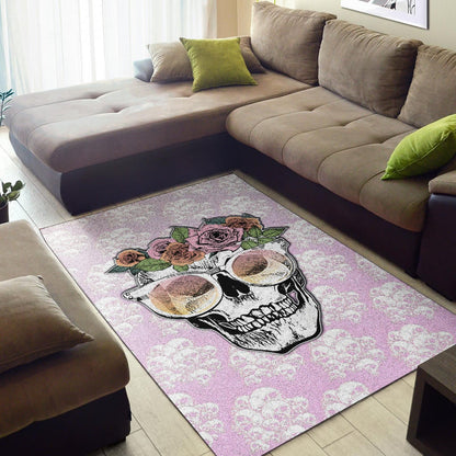 Valentine Area Rug - Skull Wearing Glasses And Flowers Crown Pink Rugs Home Decor