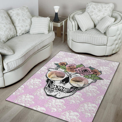Valentine Area Rug - Skull Wearing Glasses And Flowers Crown Pink Rugs Home Decor
