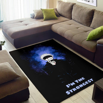 Jujutsu Kaisen Anime Area Rug Satoru Gojo Smiling Hand Sign I'm The Strongest Rugs Home Decor