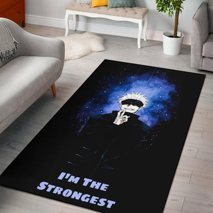 Jujutsu Kaisen Anime Area Rug Satoru Gojo Smiling Hand Sign I'm The Strongest Rugs Home Decor