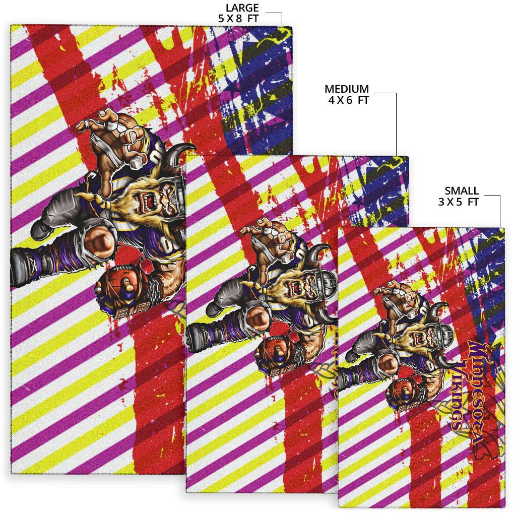 Minnesota Vikings American Football Team Area Rug Giant Viking Holding Rugby Running On Painting Flag Rugs Home Decor