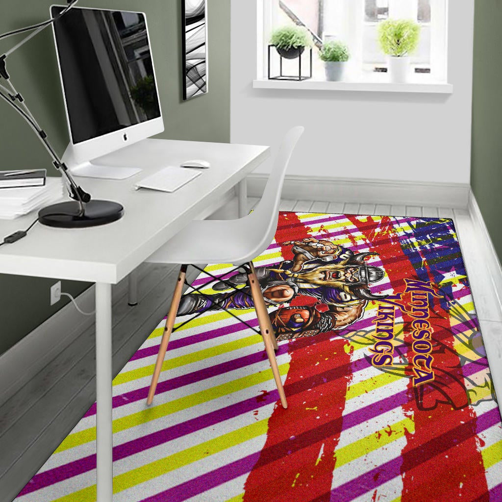 Minnesota Vikings American Football Team Area Rug Giant Viking Holding Rugby Running On Painting Flag Rugs Home Decor