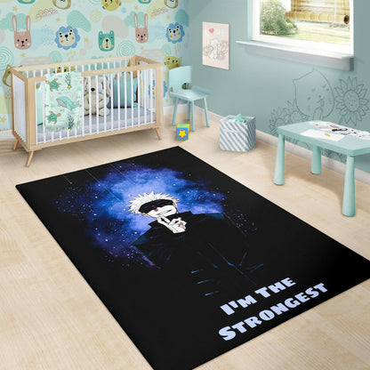 Jujutsu Kaisen Anime Area Rug Satoru Gojo Smiling Hand Sign I'm The Strongest Rugs Home Decor