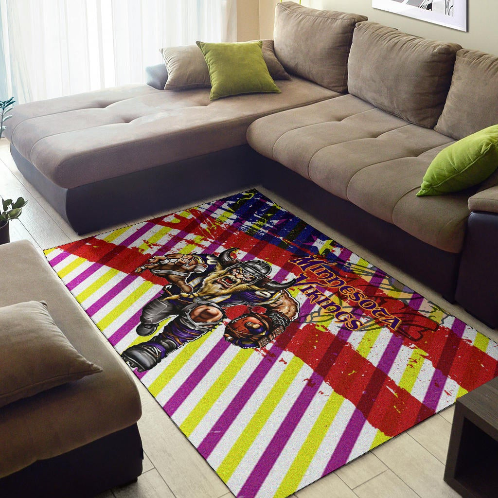 Minnesota Vikings American Football Team Area Rug Giant Viking Holding Rugby Running On Painting Flag Rugs Home Decor