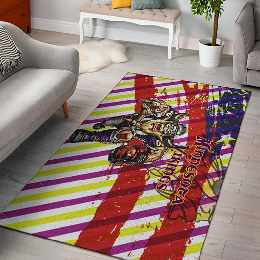 Minnesota Vikings American Football Team Area Rug Giant Viking Holding Rugby Running On Painting Flag Rugs Home Decor