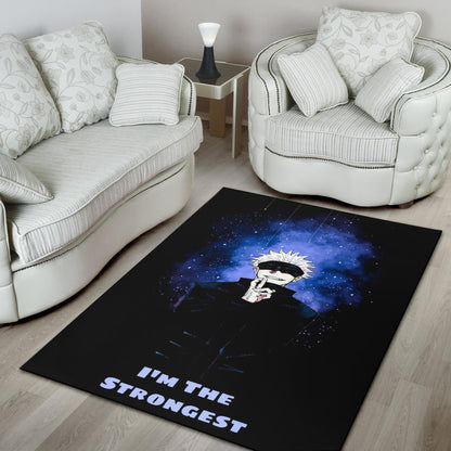 Jujutsu Kaisen Anime Area Rug Satoru Gojo Smiling Hand Sign I'm The Strongest Rugs Home Decor