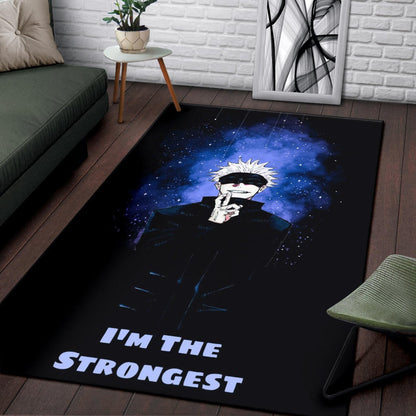Jujutsu Kaisen Anime Area Rug Satoru Gojo Smiling Hand Sign I'm The Strongest Rugs Home Decor