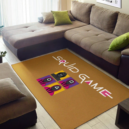 Squid Game Movie Area Rug - Squid Workers Round Square Triangle Face And Mask Boss Card Rugs Home Decor