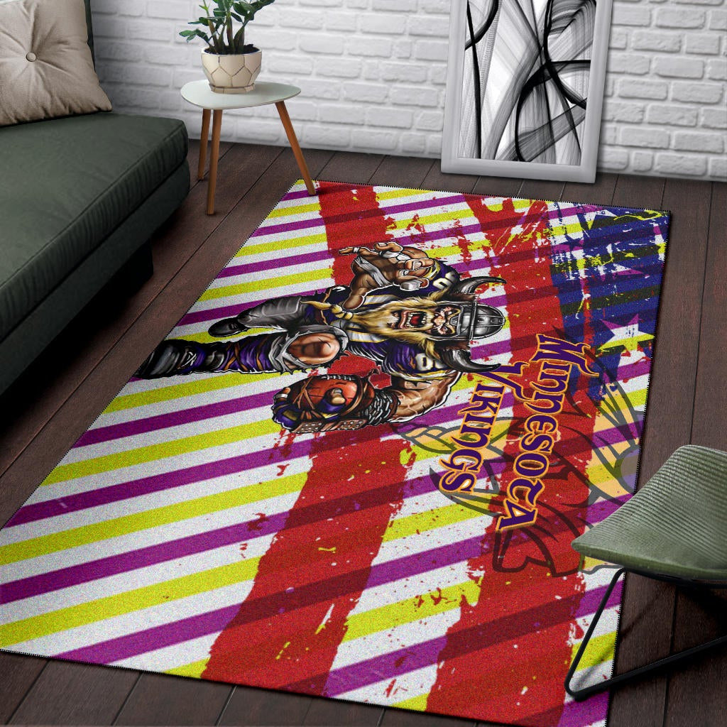 Minnesota Vikings American Football Team Area Rug Giant Viking Holding Rugby Running On Painting Flag Rugs Home Decor