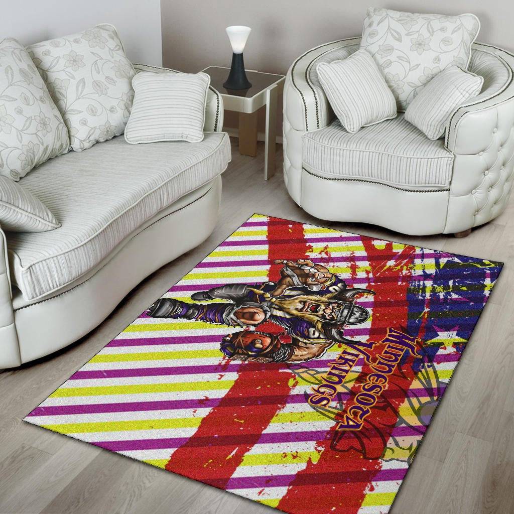 Minnesota Vikings American Football Team Area Rug Giant Viking Holding Rugby Running On Painting Flag Rugs Home Decor