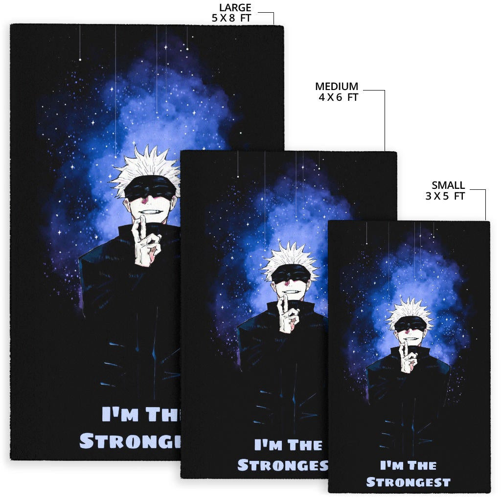 Jujutsu Kaisen Anime Area Rug Satoru Gojo Smiling Hand Sign I'm The Strongest Rugs Home Decor