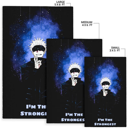 Jujutsu Kaisen Anime Area Rug Satoru Gojo Smiling Hand Sign I'm The Strongest Rugs Home Decor