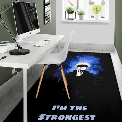 Jujutsu Kaisen Anime Area Rug Satoru Gojo Smiling Hand Sign I'm The Strongest Rugs Home Decor