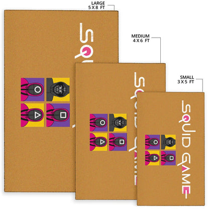 Squid Game Movie Area Rug - Squid Workers Round Square Triangle Face And Mask Boss Card Rugs Home Decor