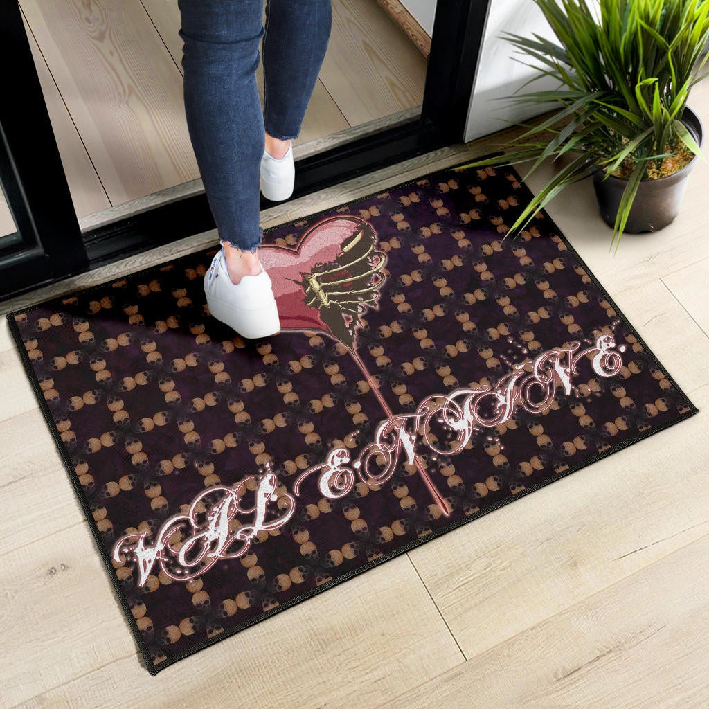 Valentine Door Mat - Skeleton Chest In Pink Heart Skull Patterns Door Mat Home Decor