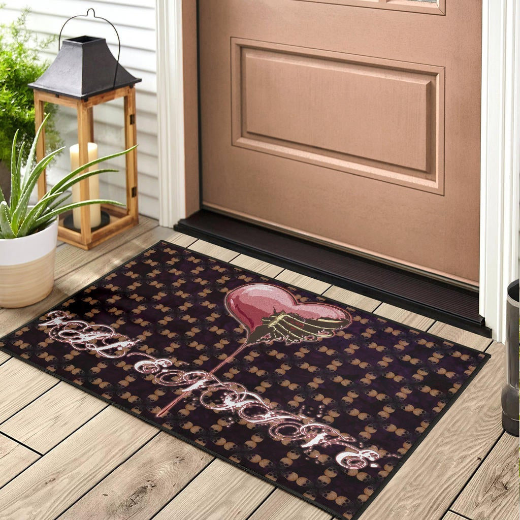 Valentine Door Mat - Skeleton Chest In Pink Heart Skull Patterns Door Mat Home Decor
