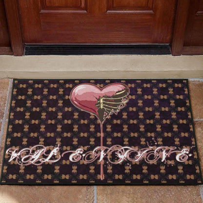 Valentine Door Mat - Skeleton Chest In Pink Heart Skull Patterns Door Mat Home Decor