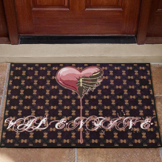 Valentine Door Mat - Skeleton Chest In Pink Heart Skull Patterns Door Mat Home Decor