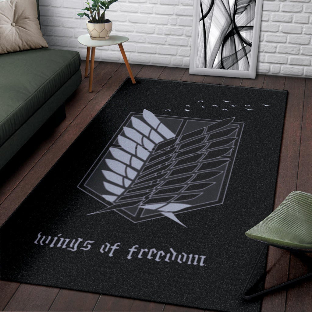 Attack On Titan Anime Area Rug - Wings Of Freedom Black And White Galaxy Rugs Home Decor